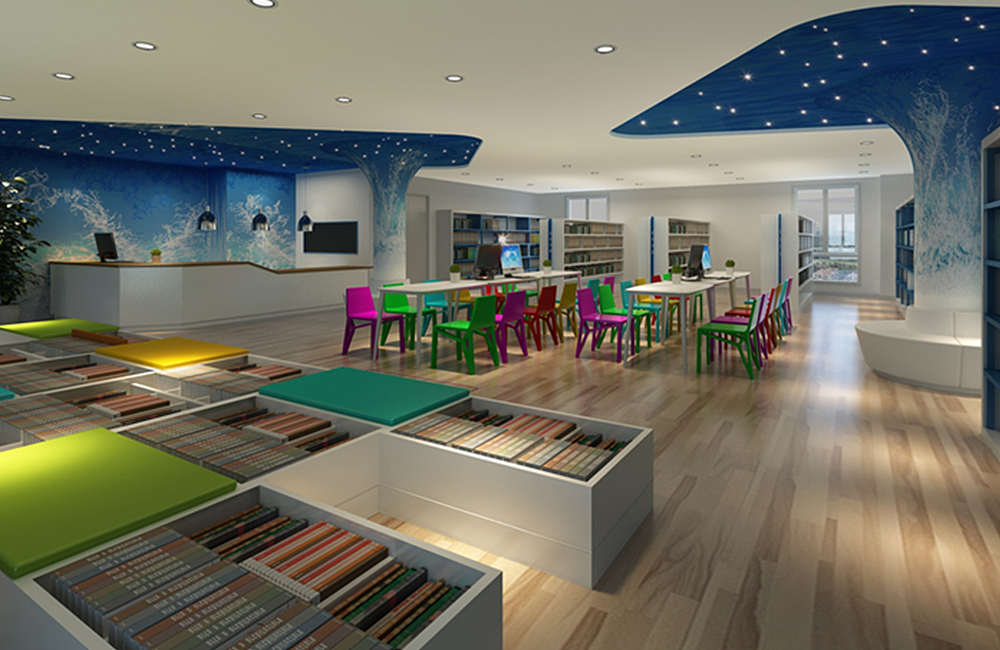 鄭州小學(xué)圖書館設(shè)計(jì)新標(biāo)桿 京創(chuàng)裝飾案例效果圖深度賞析